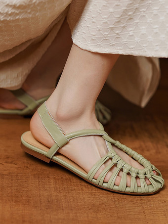 Sandales plates blanches découpées sandales de gladiateur à bout rond