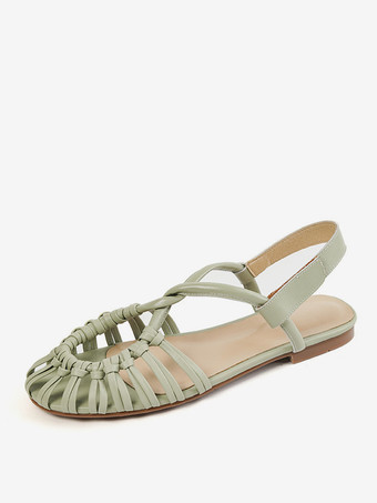 Sandales plates blanches découpées sandales de gladiateur à bout rond