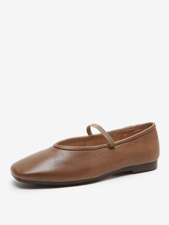 ブラウン レディース バレエ フラット グリーン スクエアトゥ メリージェーン スリッポン バレリーナ フラットシューズ