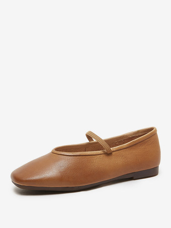 ライトブラウンレディース バレエ フラット グリーン スクエアトゥ メリージェーン スリッポン バレリーナ フラットシューズ