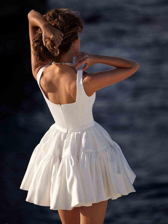 ブライダルミニドレス ショートウェディングドレス スクエアネック ノースリーブ ショート ショートブライダルドレス