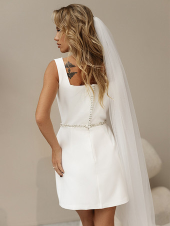 ブライダルミニドレス ショートウェディングドレス スクエアネック ノースリーブ ショート ショート ショートブライダルドレス