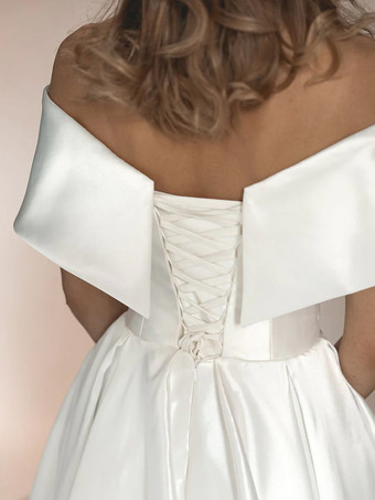 ショートウェディングドレス オフショルダー ノースリーブ Aライン ティーレングス ショートブライダルドレス