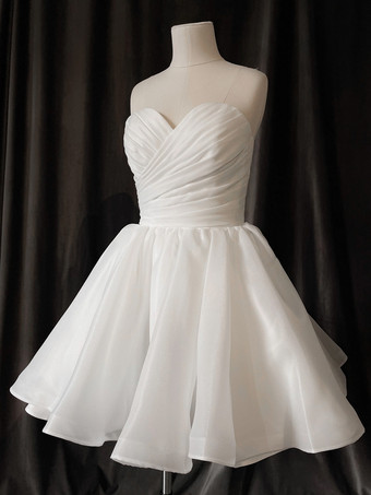 ブライダルミニドレス ショートウェディングドレス スウィートハートネック ノースリーブ Aライン ショートブライダルドレス