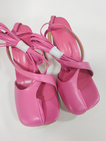 RosePink Split Toe Sandals Block Heel Strappy Sandals