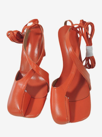OrangePink Split Toe Sandals Block Heel Strappy Sandals