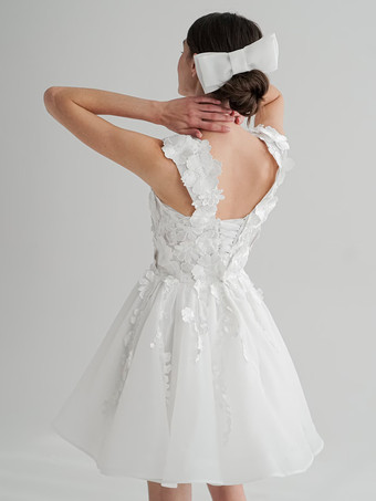 ブライダルミニドレス ショートウェディングドレス ショートオフショルダー ノースリーブ ショートナチュラルウエスト レースショートブライダルドレス