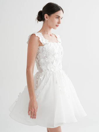 ブライダルミニドレス ショートウェディングドレス ショートオフショルダー ノースリーブ ショートナチュラルウエスト レースショートブライダルドレス