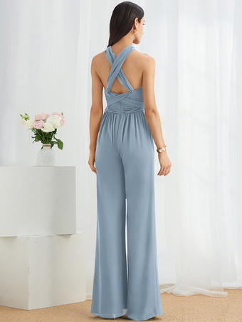ブライズメイドドレス ジャンプスーツ フロアレングス ジッパー シフォン フォーマルガウン