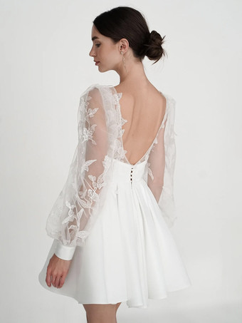 ブライダルミニドレス ショートウェディングドレス Vネック 長袖 Aライン ショートブライダルガウン