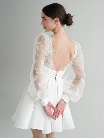 ブライダルミニドレス ショートウェディングドレス Vネック 長袖 Aライン ショートブライダルガウン