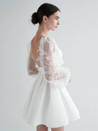 ブライダルミニドレス ショートウェディングドレス Vネック 長袖 Aライン ショートブライダルガウン