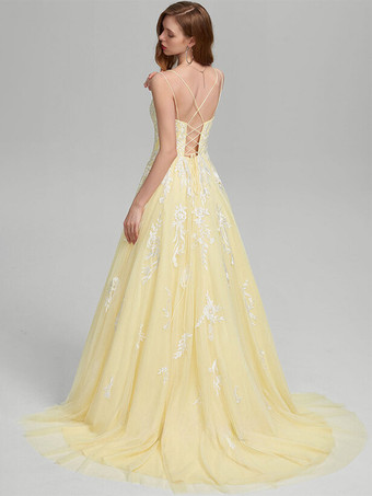 プロムドレス Aライン スクエアネック レース ノースリーブ レース ウェディングゲストドレス