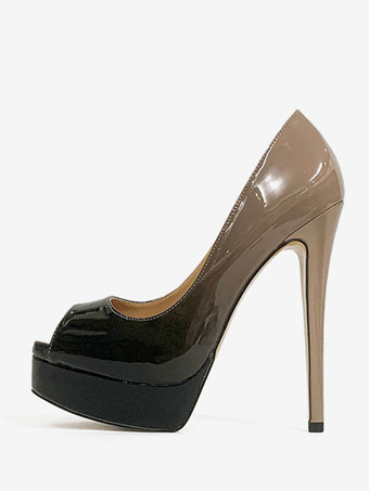 肌色レディース ハイヒール ピープトゥ プラットフォーム スリッポン セクシー パンプス