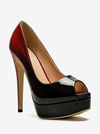 レディース ハイヒール ピープトゥ プラットフォーム スリッポン セクシー パンプス