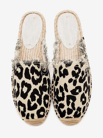 レディース エスパドリーユ ミュール ラウンドトゥ ザブラ柄 フラット バックレス スライド