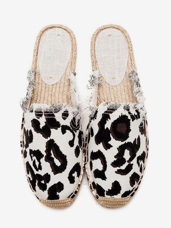 レディース エスパドリーユ ミュール ラウンドトゥ ザブラ柄 フラット バックレス スライド