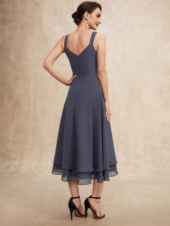 花嫁の母親のためのパーティードレス Vネック ハーフスリーブ Aライン レース ティーレングス ゲストドレス 結婚式用