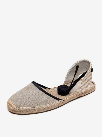 ディープアプリコットレディース フラット エスパドリーユ レースアップ ラウンドトゥ キャンバス バレエ フラット