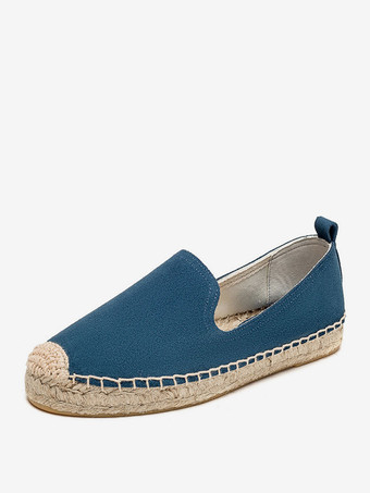 ブルー レディース フラットローファー ラウンドトゥ スエード スリップオン エスパドリーユ