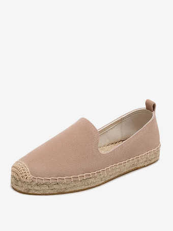 ピンクレディース フラットローファー ラウンドトゥ スエード スリップオン エスパドリーユ