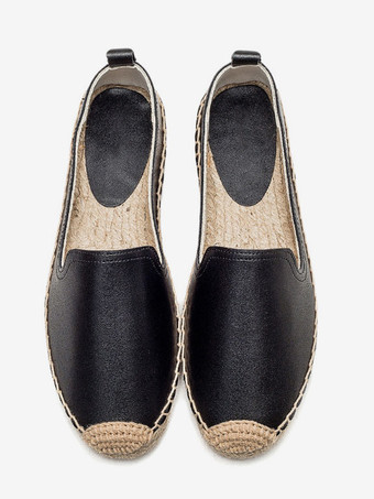 レディース ホワイト エスパドリーユ ラウンドトゥ レザー スリッポン