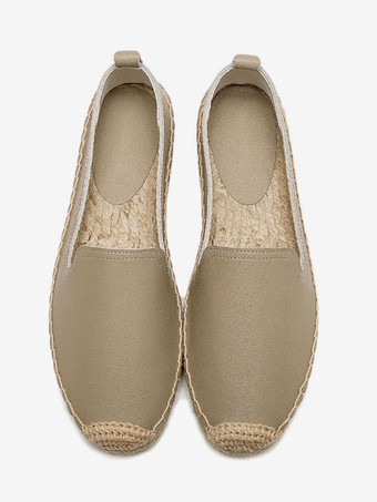 レディース ホワイト エスパドリーユ ラウンドトゥ レザー スリッポン