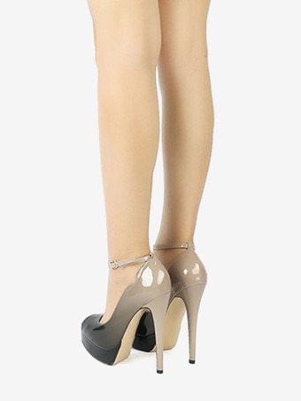 ブラック プラットフォーム パンプス レディース ピープトゥ プラットフォーム アンクル ストラップ パンプス