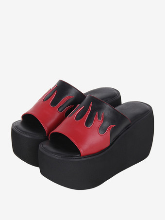 ゴシックロリータサンダル リベット オープントゥ カラーブロック PUレザー ブラック ロリータ サマーシューズ