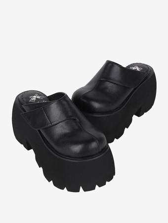 ゴシックロリータサンダル ブラックリベット 花柄 PUレザー オープントゥ ロリータ サマーシューズ