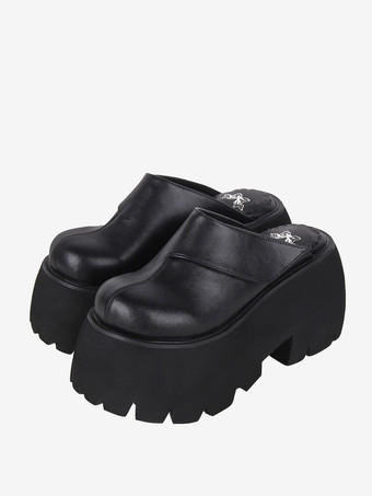 ゴシックロリータサンダル ブラックリベット 花柄 PUレザー オープントゥ ロリータ サマーシューズ