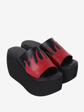 ブラック ゴシックロリータサンダル リベット オープントゥ カラーブロック PUレザー ブラック ロリータ サマーシューズ