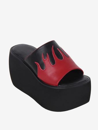 ゴシックロリータサンダル リベット オープントゥ カラーブロック PUレザー ブラック ロリータ サマーシューズ