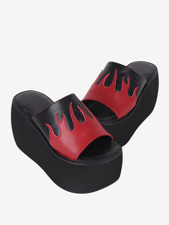 ゴシックロリータサンダル リベット オープントゥ カラーブロック PUレザー ブラック ロリータ サマーシューズ