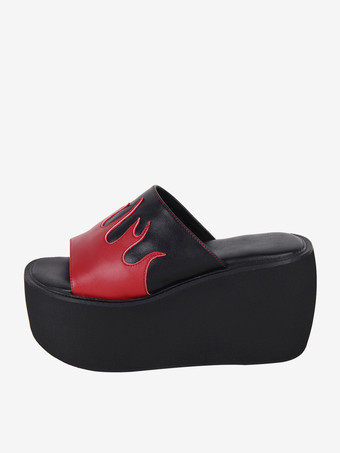 ゴシックロリータサンダル リベット オープントゥ カラーブロック PUレザー ブラック ロリータ サマーシューズ