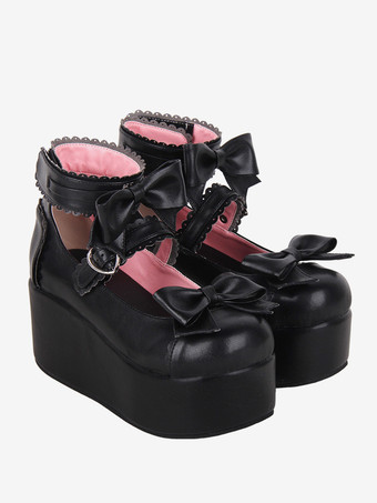 スイートロリータサンダル バタフライ ラウンドトゥ バタフライ柄 PUレザー ブラック ロリータ サマーシューズ