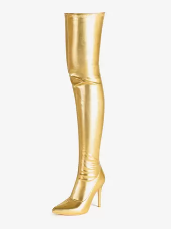 Gold flat thigh high boots best sale