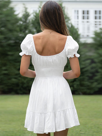 Little White Dress Off The Shoulder Backless Cottagecore Short Dresses