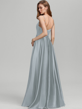 ブライズメイドドレス サテン生地 Aライン フロアレングス フォーマルガウン