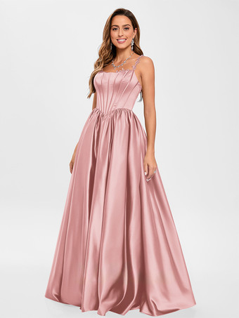 RoseRobe de bal en tissu satiné col carré ligne a sans manches robes de soirée appliquées