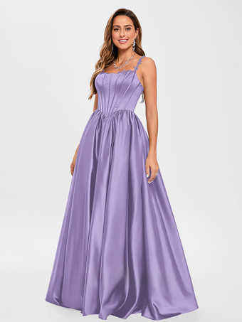 VioletRobe de bal en tissu satiné col carré ligne a sans manches robes de soirée appliquées