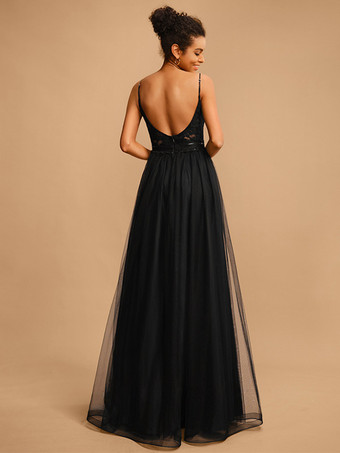 プロムドレス Vネック Aライン ノースリーブ スパンコール パーティードレス