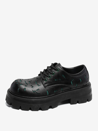 Black Dress Shoes For Men Modern Round Toe Strap Adjustable PU Leather