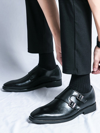 メンズ モンクストラップ ローファー スクエアトゥ スリッポン プロム ウェディングシューズ