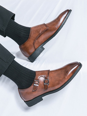 メンズ モンクストラップ ローファー スクエアトゥ スリッポン プロム ウェディングシューズ