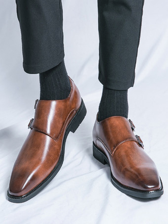 メンズ モンクストラップ ローファー スクエアトゥ スリッポン プロム ウェディングシューズ