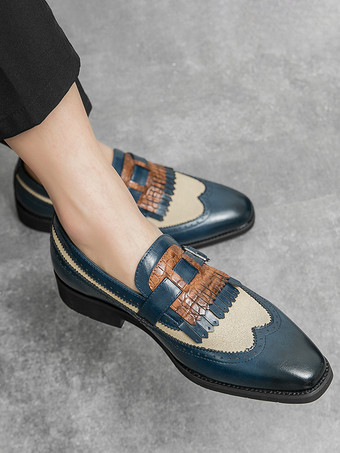 ストラップ調節可能なスリッポンカラーブロックラウンドトゥメンズモンクローファーシューズ