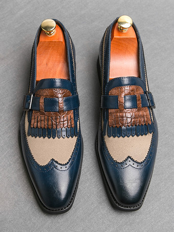 ストラップ調節可能なスリッポンカラーブロックラウンドトゥメンズモンクローファーシューズ