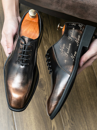 メンズ オックスフォード レースアップ モダン スクエアトゥ プロム ウェディング シューズ