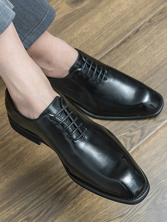 メンズ オックスフォード レースアップ モダン スクエアトゥ プロム ウェディング シューズ